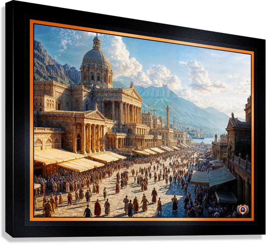 The Majestic Splendor of Trellus A Classical Cityscape Of The Golden Age Breathtaking AI Concept Art by Xzendor7 Canvas Print