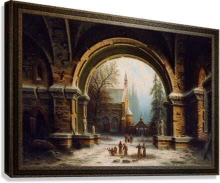 Monastery Garden In The Snow by Albert Bredow Canvas Print