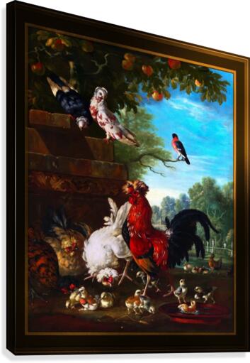 Domestic Cock Hens and Chicks in a Park by Pieter Casteels II Canvas Print