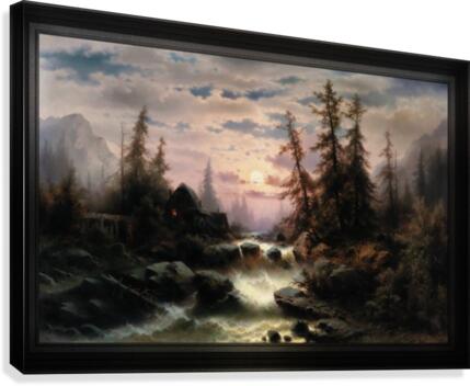 Mountain Stream in the Moonlight by Albert Rieger Canvas Print