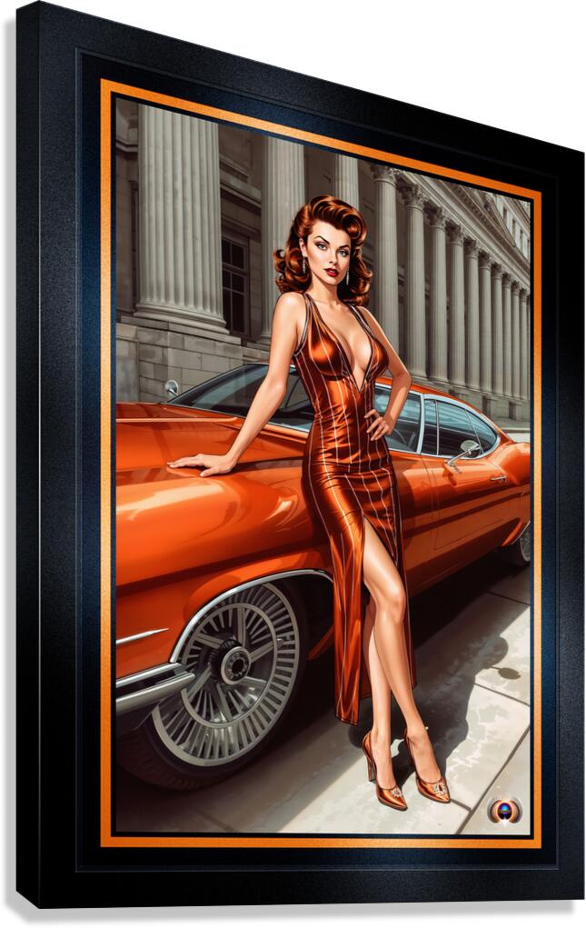 Retro Pinup Glamour Illustration Of Alessandra Valeriani Alluring AI Concept Art by Xzendor7 Canvas Print