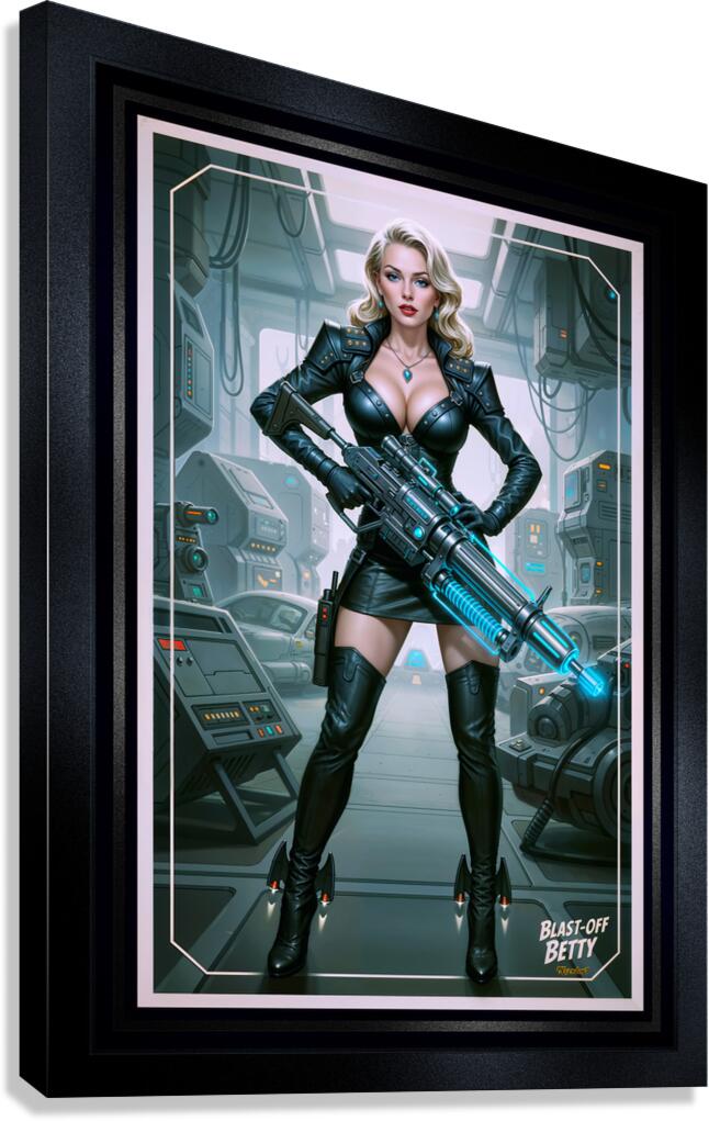 Blast-Off Betty In Cybernetic Leather Attire Striking AI Concept Art by Xzendor7 Canvas Print