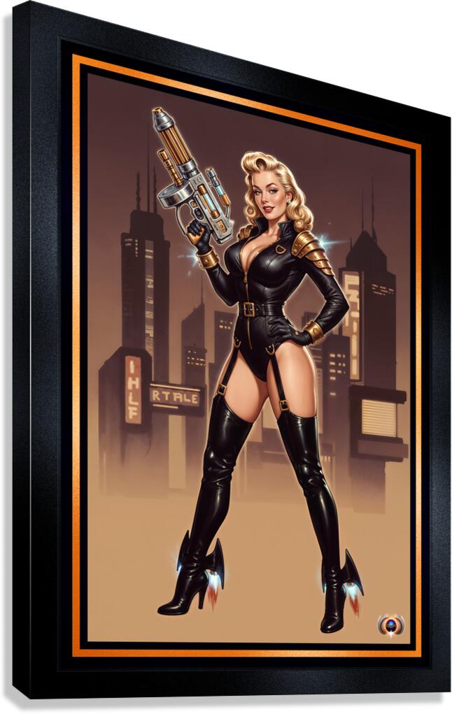 Femme Fatale Pin-Up Valeria Caelum Retro-Futurism Portrait Striking AI Concept Art by Xzendor7 Canvas Print