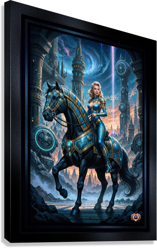 Mylara Wynthra Riding Nyxarion In Gryndorium Captivating AI Concept Art by Xzendor7 Canvas Print