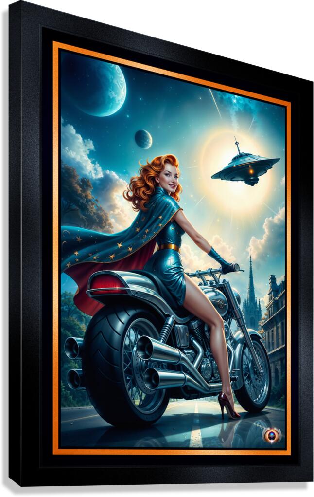 Uranna Laxien Evading Alien Craft On Her Fyrnax Motorcycle Gorgeous AI Concept Art by Xzendor7 Canvas Print