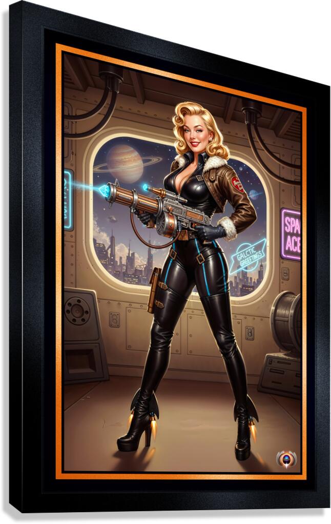 Retro-Futuristic Femme Fatale Pin-Up Pilot Lysandra Valtor Gorgeous AI Concept Art by Xzendor7 Canvas Print