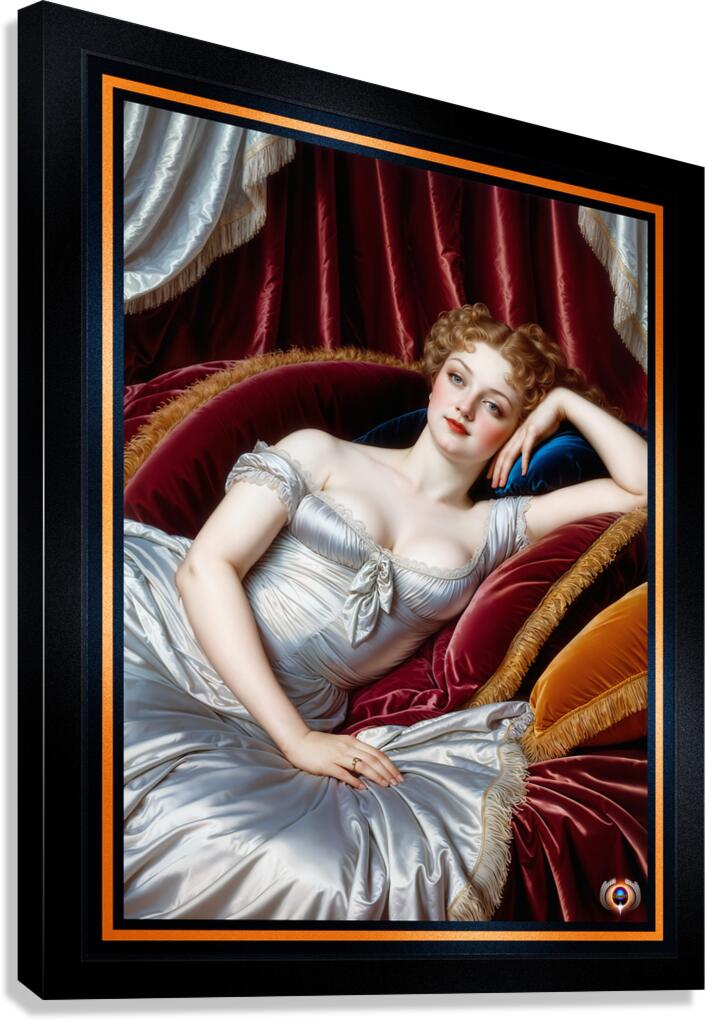 Lady Mirella Gianetta Reclining On Velvet Chaise Portrait Mesmerizing AI Concept Art by Xzendor7 Canvas Print