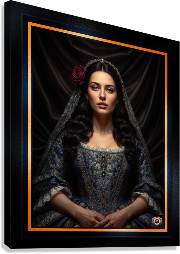 Regal Crimson Rose Blue Dress Portrait of Marina Yvandis Mesmerizing AI Concept Art by Xzendor7 Canvas Print