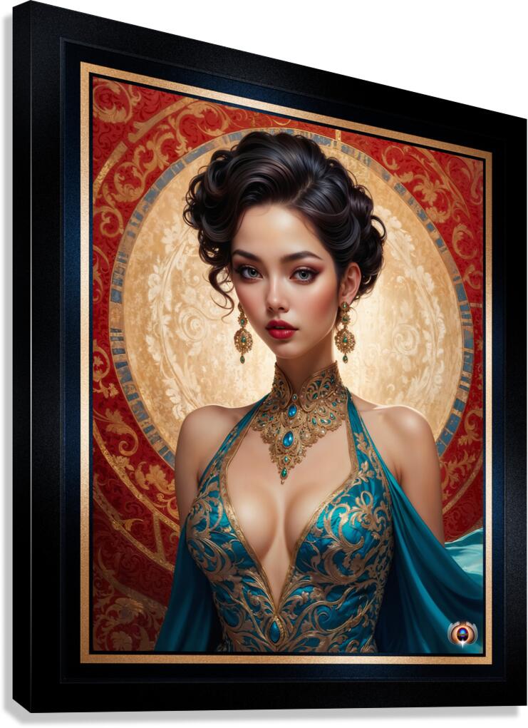 Portrait Of Liriel Voltan In A Regal Teal Satin Dress Gorgeous AI Concept Art by Xzendor7 Canvas Print