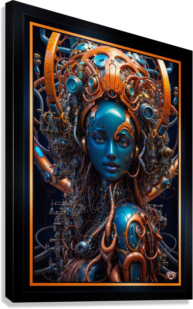 Biomechanical Portrait Of The Living Machine Lyrion Vexian Mesmerzing AI Concept Art by Xzendor7 Canvas Print