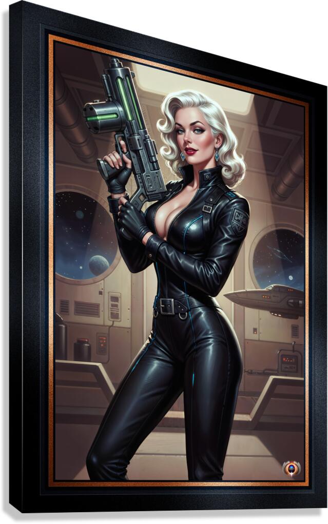 Retro-Futuristic Portrait Of Security Officer Myr Bly Gorgeous AI Concept Art by Xzendor7 Canvas Print