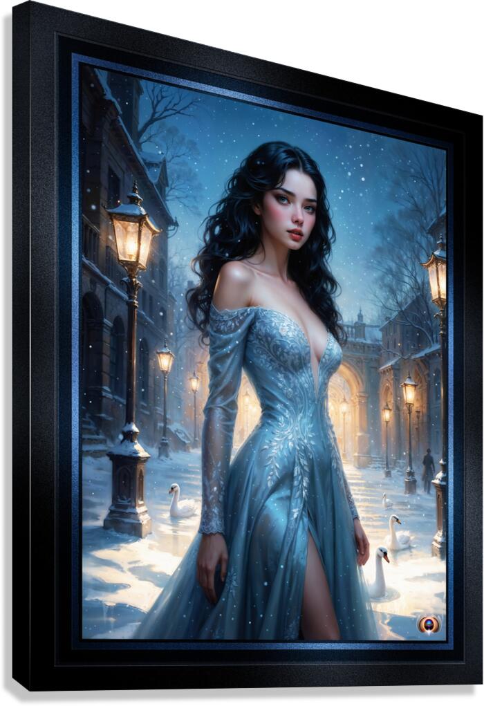 Danya Lunari Winter Courtyard Fantasy Portrait Elegant AI Concept Art by Xzendor7 Canvas Print