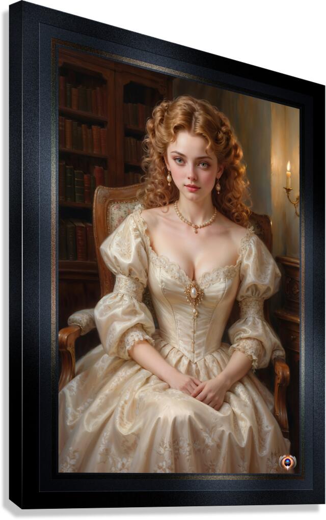 Portrait Of Elenora Davenham In A Candlelit Library Captivating AI Concept Art by Xzendor7 Canvas Print