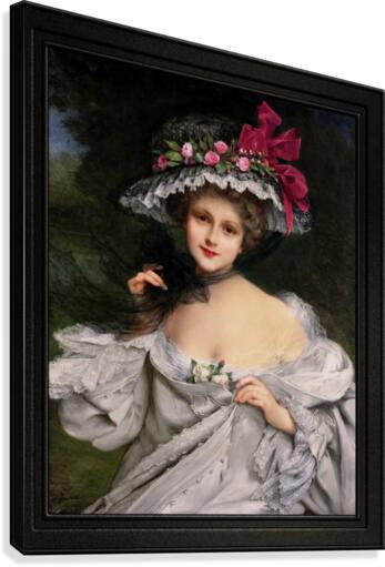 Young Beauty With A Red Ribbon Hat by Francois Martin-Kavel Canvas Print