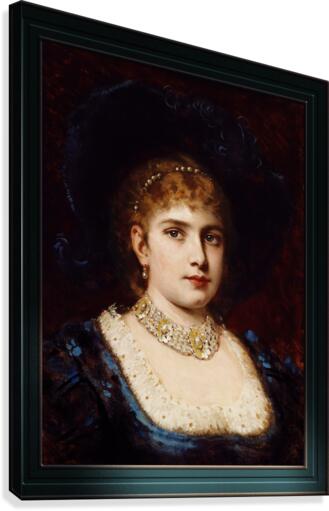 Bildnis einer Dame in blauem Kleid mit Hut by Anton Ebert Old Masters Classical Fine Art Reproduction Canvas Print