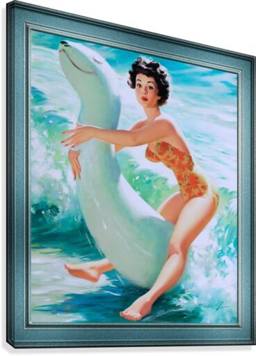 Riding The Waves by Bill Medcalf Pin-Up Girl Vintage Artwork Canvas Print