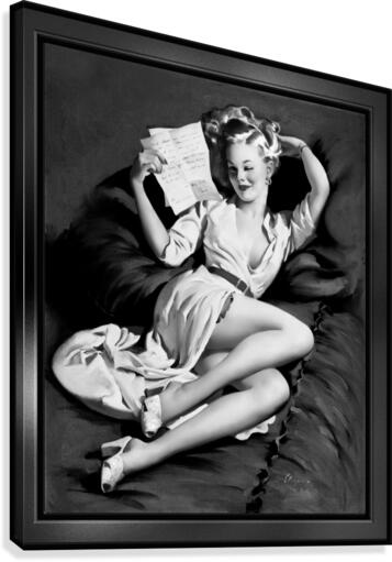 A Love Letter Pin-up Girl Illustration by Gil Elvgren Black and White Xzendor7 Old Masters Vintage Art Reproductions  Canvas Print