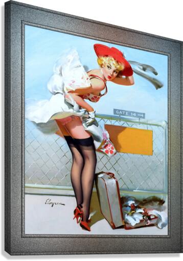 Mishap At Gate 14 by Gil Elvgren Vintage Xzendor7 Old Masters Reproductions  Impression sur toile