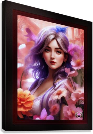 A Beauty Among Pastel Flowers Alluring AI Concept Art Portrait by Xzendor7 Canvas Print