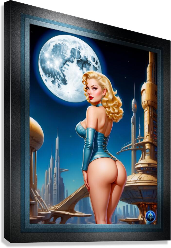 The Future Looks Golden Stunning Retro Fusion Pin Up AI Concept Art by Xzendor7 Canvas Print