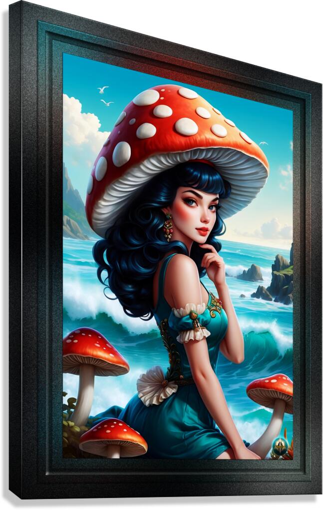 A Beautiful Pin Up Girl By Seas Shore With Her Mushroom Hat AI Concept Art by Xzendor7  Canvas Print