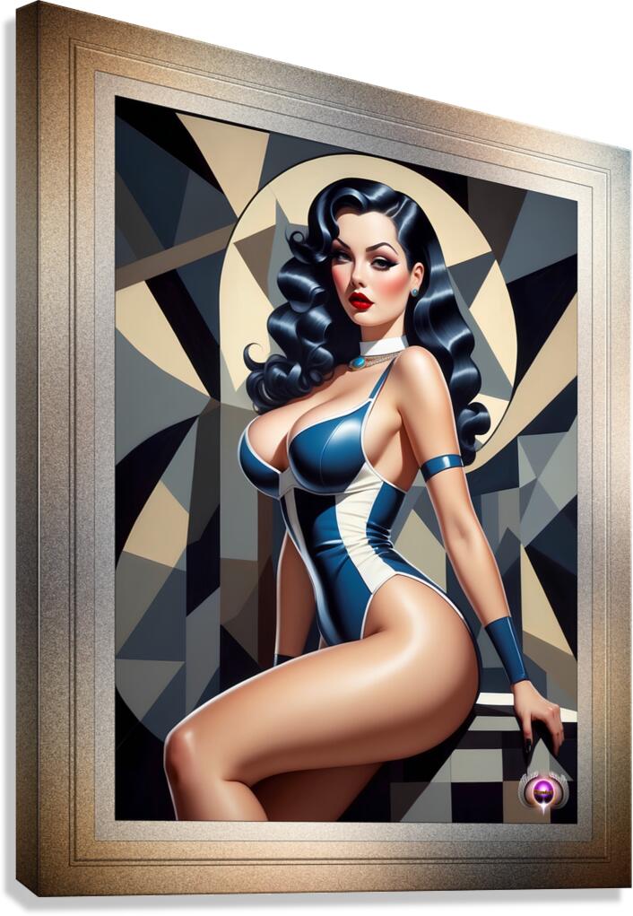 I Play All The Angles Retro Fashion Pin Up Queen Captivating Portrait AI Concept Art by Xzendor7 Canvas Print