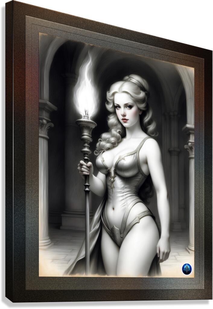 The Torch Bearer Of The Night Captivating AI Concept Art Portrait by Xzendor7 Canvas Print