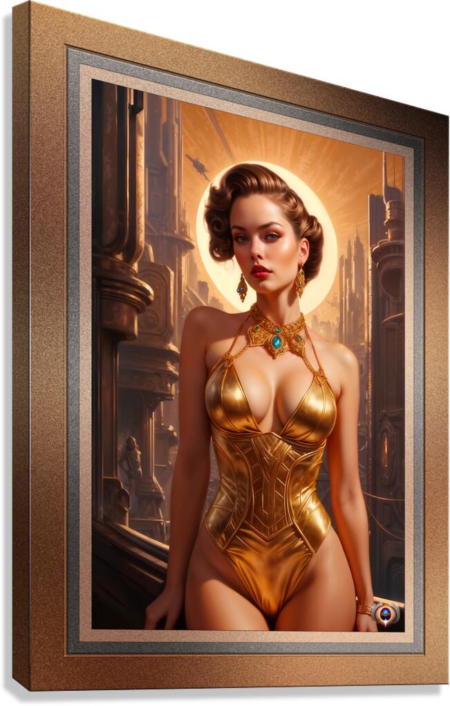 She Has That Look Mesmerizing AI Concept Art Retro Fusion Pin Up Portrait by Xzendor7 Canvas Print