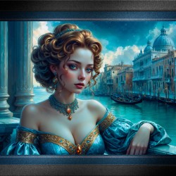 Serenissima Portrait Of Venetian Beauty Isolara Bellarosa Gorgeous AI Concept Art by Xzendor7