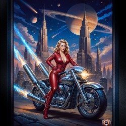 Urra Tyrlan Riding Her Deblenus Cr93721 Power Bike Portrait Gorgeous AI Concept Art by Xzendor7