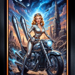 Sci-Fi Pin-Up Portrait Of Ariana Rossi On Her Stellar Racer Mesmerizing AI Concept Art by Xzendor7