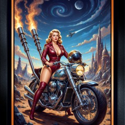 The Cosmic Rider Dyra Gylfia Riding The Valkyrion Striking AI Concept Art by Xzendor7