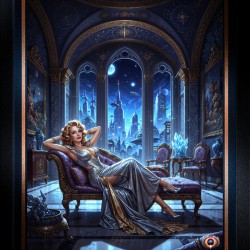 Stellara Wynthra Reclining In Celestial Gothic Chamber Captivating AI Concept Art by Xzendor7