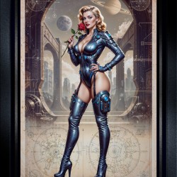 Delphine Yavari Retrofuturistic Pinup Illustration Striking AI Concept Art by Xzendor7