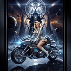 Cosmic Rider Lysandra Valtor Atop Aethelion Spire Mesmerizing AI Concept Art by Xzendor7