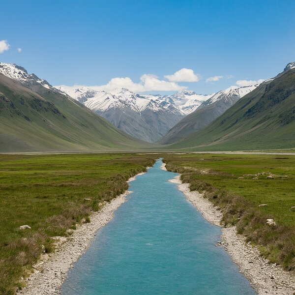 imagine a green valley extending between towering by omhaytham