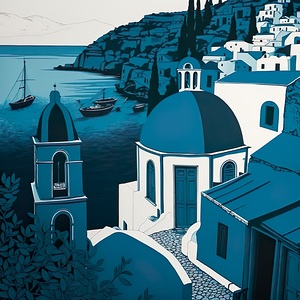 greece santorini lino linocut