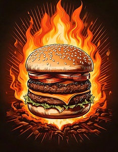 burger flames barbecue