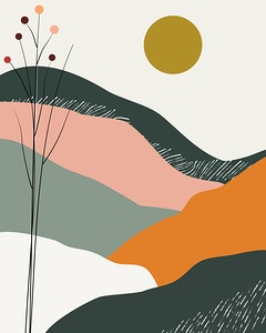mountain tree abstract modern boho