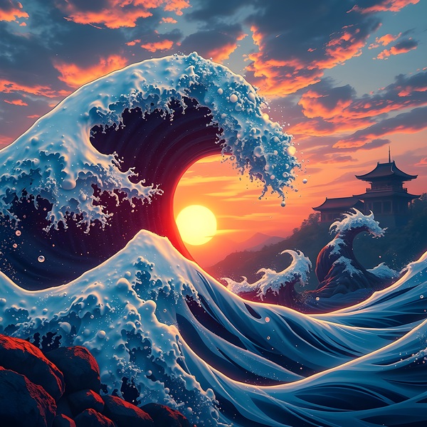 wave japanese japan Print