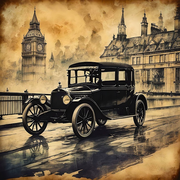 taxi cab vintage retro car london Print