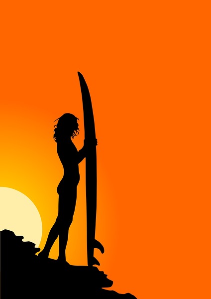 surfer sunset silhouette girl Print