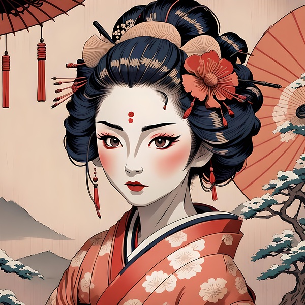 kimono geisha japan woman japanese Print