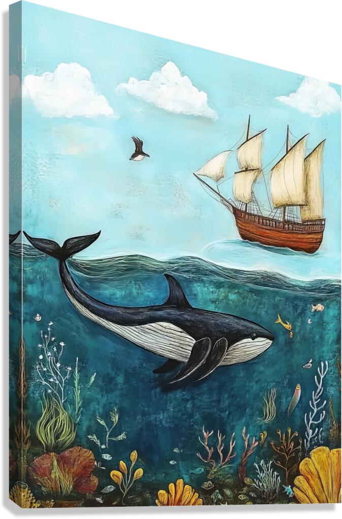 ship whale ocean sea nature Canvas Print
