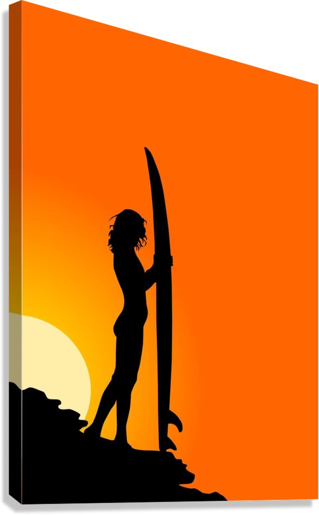 surfer sunset silhouette girl Canvas Print