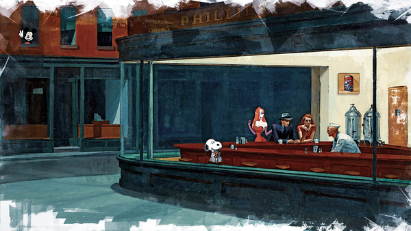 Snoopy : Pause-cafe  based on a painting by Edward Hopper by Benny Arte