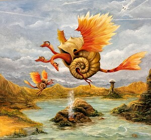 Orange Dragons and Lava Volcano Gregory Pyra Piro oil painting ref 583642