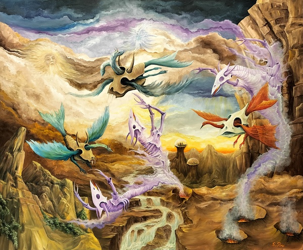 Volcanoes Demons and Dragons in a Ravine Gregory Pyra Piro oil painting 850325 Print