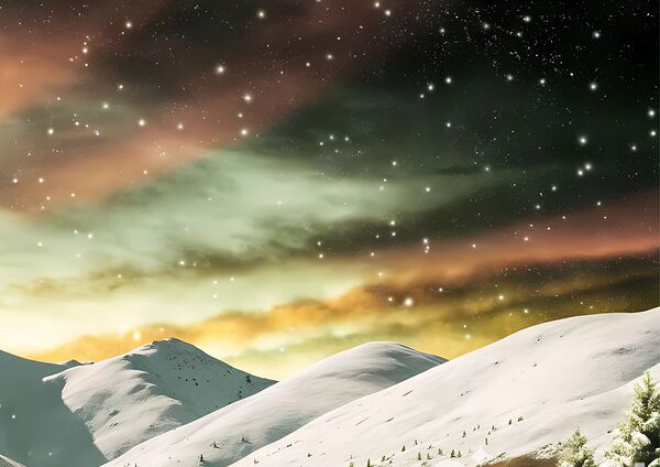 Sunset glow over the white peaks Print