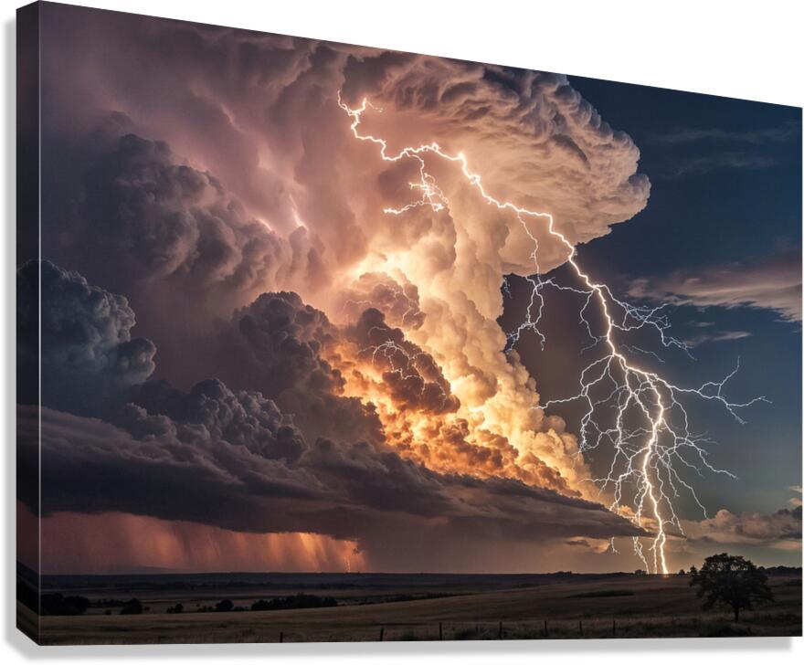 Sky. Dance of lightning and fire. Canvas Print